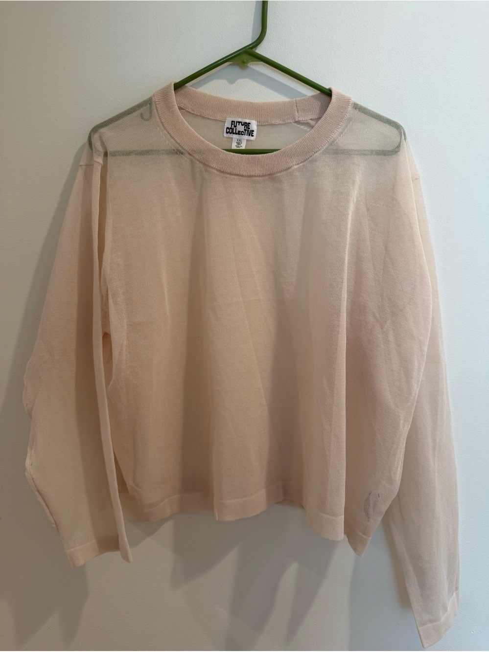 cream-colored Future Collective sweater sheer, lightweight knit material XXL